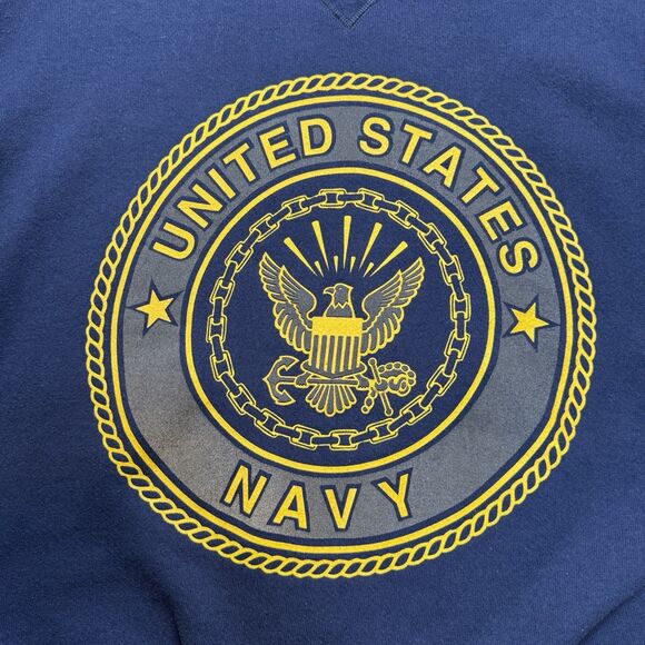 US Navy Men’s Sweatshirt M Blue Gold Logo Crewneck Pullover Made in USA Soffe - Picture 3 of 8